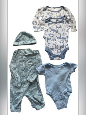 3 = $15 - Carter's Baby Blue & Gray One-Piece Bodysuit and Sleepwear Set